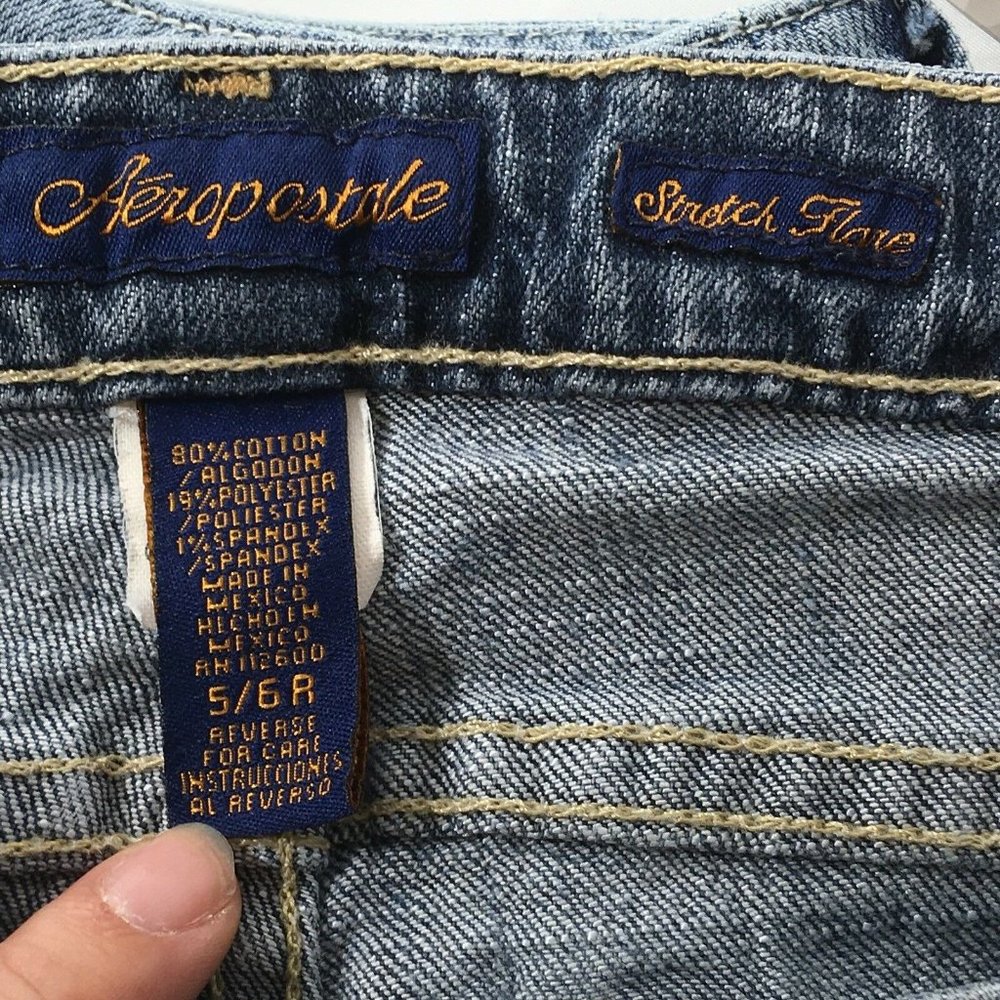 Aeropostale Womens Sz 5/6 Stretch Flare Blue Destressed Denim Jeans Inseam 29" - Picture 12 of 12
